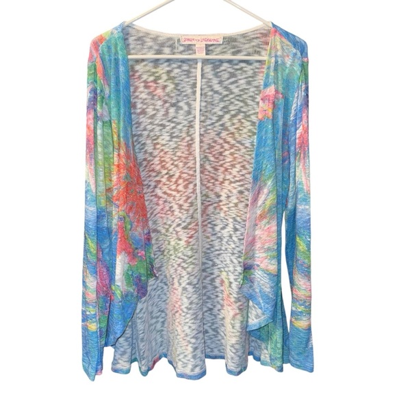 Leoma Lovegrove Cardigan Medium Colorful Abstract Print Open Front Sheer - Picture 2 of 6